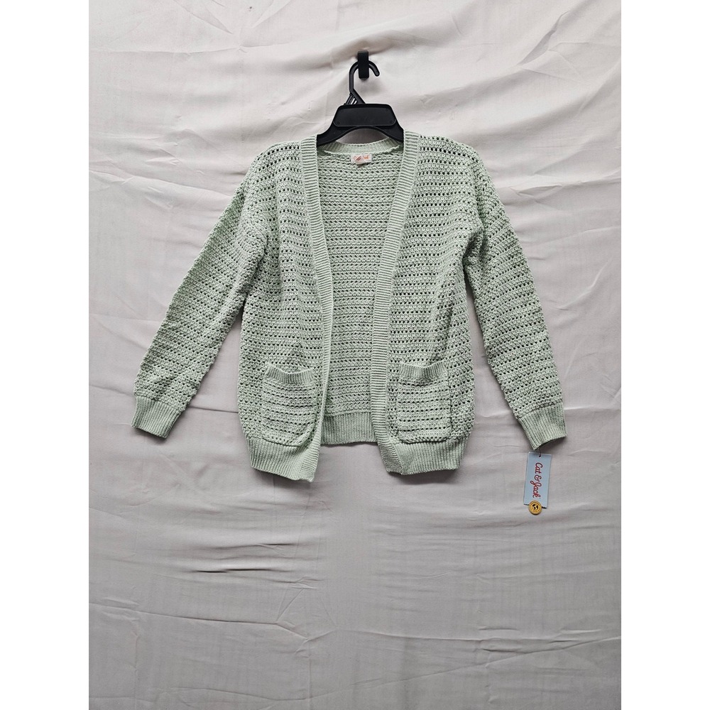 Cat & Jack Girls Open Front Cardigan Green Cotton Blend Casual Size Medium